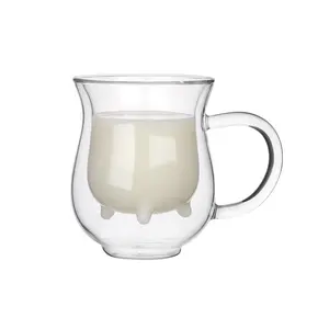 230/400ml Heat-resistant double glass milk cup high-grade gift creative glass double milk cow drink cup series