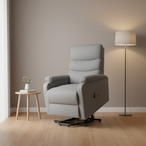 Sillón Reclinable Eléctrico de Masaje en Cuero Sintético Gris Claro con Control Remoto, Diseño Contemporáneo - Product Image 2