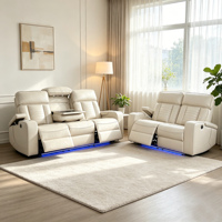 Conjunto de Sofás Reclinables Ergonómicos de Cuero Moderno, 3+2+1 Plazas, con Luces LED USB y Mesa Abatible, para Sala de Estar o Cine en Casa