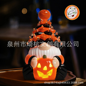 Lanterne citrouille gnome d'Halloween en résine, décoration lumineuse pour intérieur, cadeau d'Halloween - Product Image 1