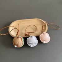 Porte-clés en cuir fait main en forme de coquille, mignon, en cuir de vachette pleine fleur, avec bouton perlé, mini pochette créative pour livres, accessoire cadeau