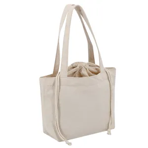 आकस्मिक कपास कैनवास ढोना किराने की खरीदारी बैग Drawstring जेब के साथ नए डिजाइन के उच्च वर्ग शॉपिंग कपास ढोना बैग के लिए खुदरा