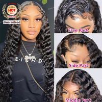Perruque en cheveux indiens bruts, ondulations profondes, naturelle, sans colle, en cheveux humains, Lace Front, cheveux brésiliens alignés sur les cuticules, Full HD Frontal Lace Wig