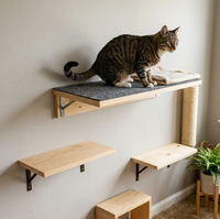 Étagère murale flottante en bois véritable avec éclairage 40 cm pour perchoir de fenêtre pour chat, distance réglable, certifiée CE SAA RoHS