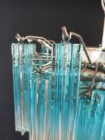 Lustre italien vintage en métal et verre bleu avec prismes quadrangulaires transparents pour villa, hôtel, maison, lampe suspendue décorative