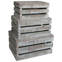 Lot de 3 caisses gigognes rustiques en bois avec poignées Boîte de rangement décorative en bois