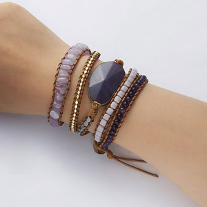 Exquisit <strong>Boho</strong> Handmade Natural Stones Amethyst Charm Leather Wrap Lawyered Women <strong>Bracelet</strong> - Product Image 5