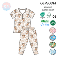 Setelan Baju Tidur Bayi Kasual Bahan Bambu Motif Sapi Lucu, Atasan Henley Lengan Pendek dan Celana Jogger 2 Potong