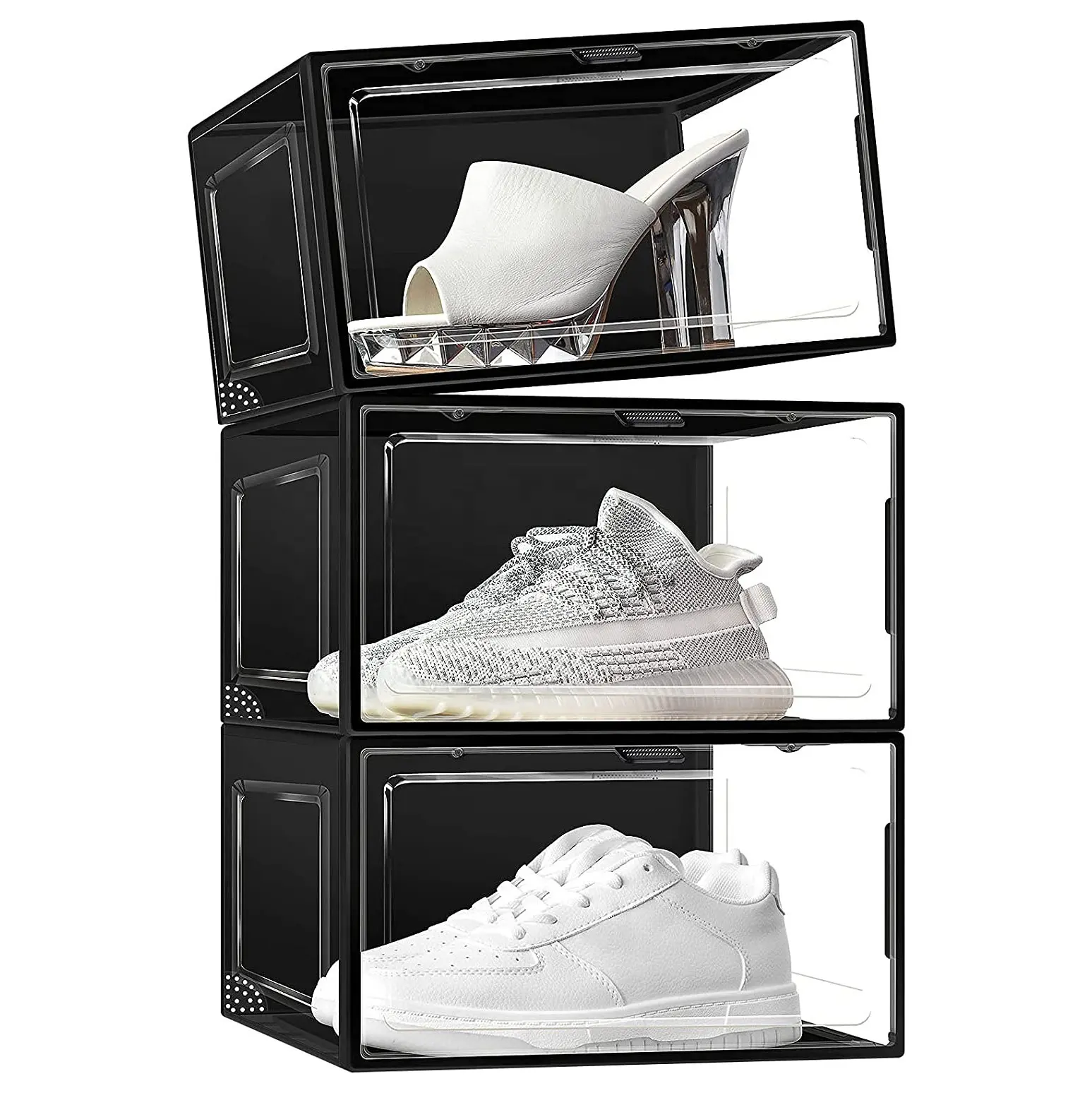 Side open clear transparent sneaker crates custom jordan plastic stackable Display shoe case storage box bins Shoe case acrylic