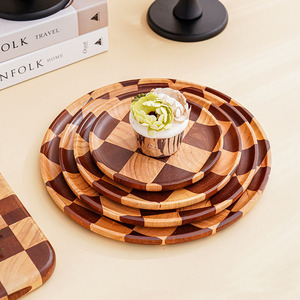 Acacia Wood square Checkerboard Cake <b>Plate</b> Cake Stand Serving Tray Dessert Platter Display <b>Rack</b> Cutting Board Pastoral - Product Image 3