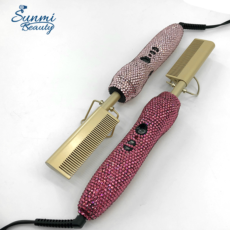 Новый дизайн по индивидуальному заказу с украшениями в виде кристаллов Горячая расческа утюг щетка электрическая гладильный горячий пресс расческа-выпрямитель для волос