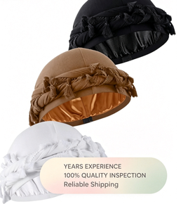 NOUVEAU Turban Unisexe Rayé Doublé Satin Durag Foulard Chapeau Pré-noué <span class=keywords><strong>Bonnet</strong></span> à Pompon Vintage Torsadé - Product Image 1