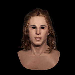 Masque de tête en silicone pour homme, pour film, costume, cosplay, doux, élastique, réutilisable, avec cheveux longs faits à la main, pour un jeune homme élégant - Product Image 6