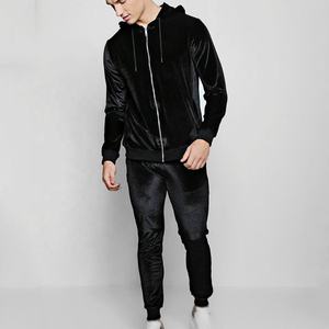 Conjunto Deportivo Informal de Terciopelo para Hombre, Traje de Chándal Liso con Cuello Alto y Ribete de Poliéster - Product Image 4