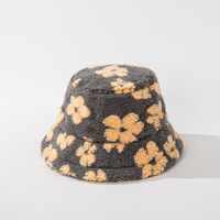 Chapeau seau en fausse fourrure moelleux avec broderie 3D et impression numérique Design de fleurs Accessoire d'hiver décontracté