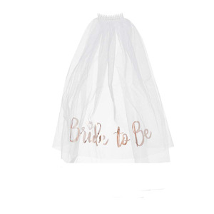 Velo de novia de doble capa con letras en relieve de lámina dorada y oro rosa, borde cortado, accesorio para fiesta nupcial - Product Image 5