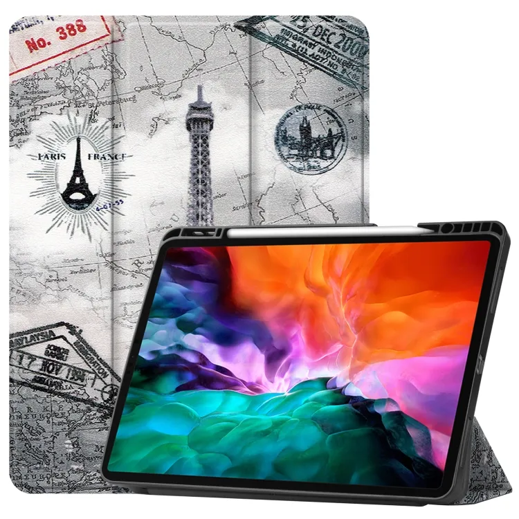 Casing Tablet kulit PU baru untuk iPad Pro 12.9 2022 / 2021 casing tahan benturan TPU Flip horisontal gambar berwarna