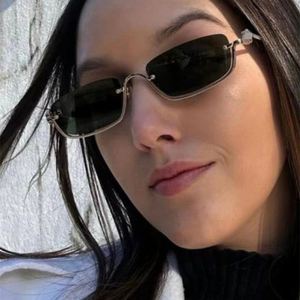 Lunettes de soleil rétro en métal à petite monture, personnalisables avec logo, tendance 2025, protection UV400, demi-monture carrée pour femmes et hommes - Product Image 3