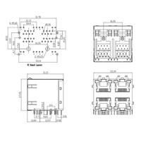Coorle 5921 Prise RJ45 modulaire empilable 10/100 Base-Tx blindée pour carte PCB DIP sans transformateur, connecteurs 2x2 ports avec LED EMI