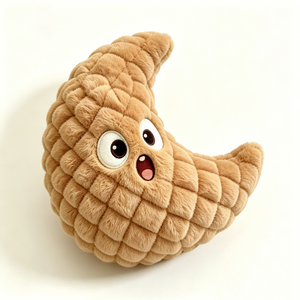 Conception personnalisée d'arachide en forme de croissant, texture en peluche douce et veloutée à carreaux, visage d'arachide de dessin animé à bouche ouverte et étonnée - Product Image 4