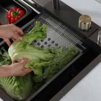 Évier de cuisine multifonction en acier inoxydable avec bac d'égouttage et panier cascade avec plateau
