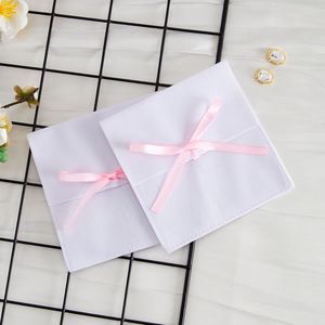 Bolsa de terciopelo blanco para embalaje de joyas, 8x8cm 9x9cm, con cinta rosa para guardar collares y colgantes - Product Image 3
