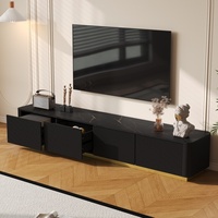 Meuble TV cannelé de luxe pour téléviseurs jusqu'à 85 pouces, console multimédia moderne avec 4 tiroirs, base dorée, salon, chambre