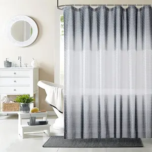 Bathroom Shower Curtain Semi Sheer 3D Square Design Waterproof Shower Curtain Liner with 12 Hooks