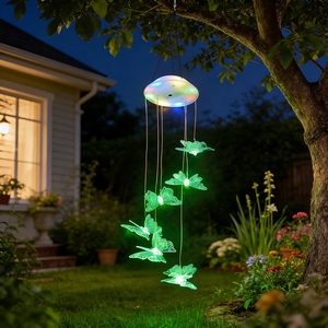 Lampe solaire transfrontalière à clochettes éoliennes <span class=keywords><strong>en</strong></span> forme de boule de riz, décoration suspendue colibris pour la maison, lampe d'ambiance pour jardin et villa - Product Image 4