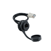 Conector Hembra RJ45 de Soldadura con Tuerca Frontal Tipo Bayoneta M25.2 (con PCB), Contacto de Cobre, Carcasa de Nailon, IP67 Impermeable