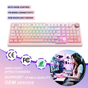 Teclado Mecánico para Juegos RGB Trimodal, Teclas PBT en Degradado Rosa, Teclado Mecánico con Interruptores Intercambiables en Caliente y Control <span class=keywords><strong>de</strong></span> Perilla - Product Image 1