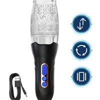 Masturbateur masculin entièrement automatique télescopique rotatif, avec fonctions de serrage, aspiration et vibration, type 'Airplane Cup', jouet sexuel