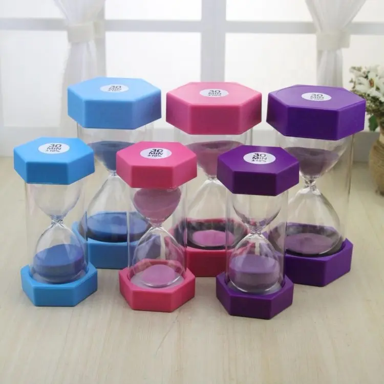Formato opzionale clessidra esagonale timer anti-caduta plastica sandglass 1/3/5/15/30 minuti regalo per bambini