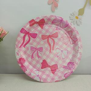 Ensemble de vaisselle jetable DAMAI sur le thème du nœud rose pour fête d'anniversaire, assiettes, gobelets, serviettes, fournitures de fête pour filles - Product Image 3