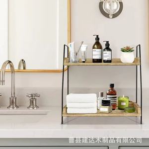 Étagère de rangement de bureau en bois à 2 niveaux, organisateur combiné en fer et en bois pour la salle de bain, la cuisine, la chambre à coucher, à utiliser sur le comptoir - Product Image 1
