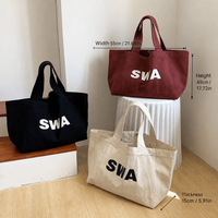 Tas Tote Kanvas Katun Logo Kustom Kapasitas Besar Ramah Lingkungan Tahan Lama Tas Belanja Grosir Multiwarna