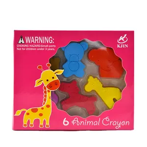 Özelleştirilmiş 6 renk 2D hayvan şekli mum mum boya seti renk hediye kutusu ambalaj DIY boyama