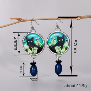 Orecchini pendenti vintage a forma di gatto per donna, orecchini geometrici ovali, gioielli alla moda per uso quotidiano, vendita all'ingrosso - Product Image 4