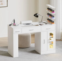 Table de manucure professionnelle avec vitrine, chargeur sans fil et bandes lumineuses LED, bureau à ongles ergonomique avec collecteur de poussière