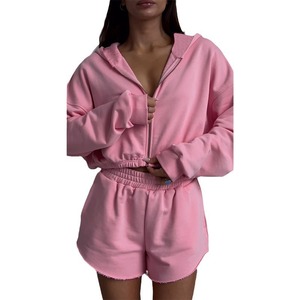Completo <span class=keywords><strong>casual</strong></span> due pezzi autunno inverno 2026 stile europeo-americano, con felpa corta con cappuccio e cerniera anti-piega e pantaloncini, <span class=keywords><strong>abbigliamento</strong></span> <span class=keywords><strong>donna</strong></span> - Product Image 5