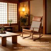 Fauteuil à bascule en rotin minimaliste nordique |   Fauteuil à bascule en bois massif tressé pour salon, balcon et extérieur, siège confortable et relaxant