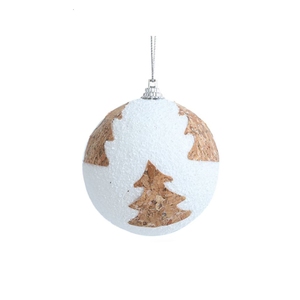 Lussuosa Palla di Natale Bianca Floccata da 8 cm con Fiocco di Neve Dorato Glitterato - Decorazione Festiva da Appendere - Product Image 5
