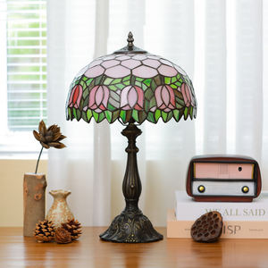 Lámpara de mesa <span class=keywords><strong>Tiffany</strong></span> moderna hecha a mano con patrón de tulipán Simple, cúpula de vidrieras, Base de bombilla E26 para lectura de oficina en casa - Product Image 2
