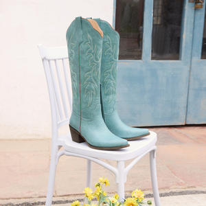 WETKISS 2026 OEM <span class=keywords><strong>Botas</strong></span> Vaqueras Bordadas Azules para <span class=keywords><strong>Mujer</strong></span>, Estilo Festival, Punta Fina, Tacón Cuadrado, <span class=keywords><strong>Botas</strong></span> Altas hasta la Rodilla, Venta al por Mayor - Product Image 5