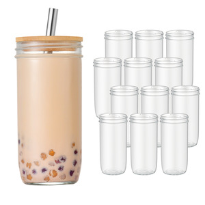 Botella de Vidrio Transparente Reutilizable para Beber, Taza de Café Helado con Pajita, Batido de Boca Ancha, Mason, Boba, Cerveza, Tapa de Bambú, 16oz - Product Image 6