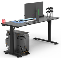 Bureau de jeu en forme de L en métal P2 avec plateau en mélamine, support pour tour d'ordinateur, support pour manette de jeu, porte-gobelet, crochet pour casque