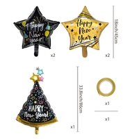 Ballons Joyeux Nouvel An 2027 de 18 pouces, Kit de ballons métalliques dorés et noirs de grande taille pour décorations de fête du Nouvel An, étoiles et ronds