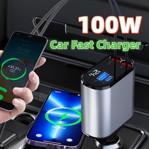 FCJ 100W Super veloce caricatore per auto in metallo adattatore USB e TYPE-C per accendisigari