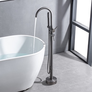 Robinet de baignoire sur pied en cuivre massif, style luxe léger, pour hôtel et usage domestique, avec douchette latérale <span class=keywords><strong>verticale</strong></span> cylindrique - Product Image 3