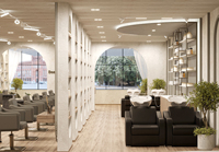 Mobilier de salon de coiffure BRUTALIST sur mesure en 3D pour salons de coiffure professionnels avec bois massif et éclairage LED